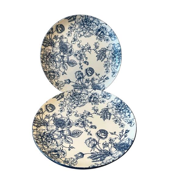 4pc Godinger English Garden Porcelain Dinner Plates 10.5in Blue & White Floral - Picture 2 of 11